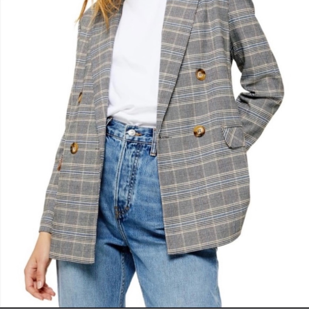 TOPSHOP oversized plaid double breasted blazer.